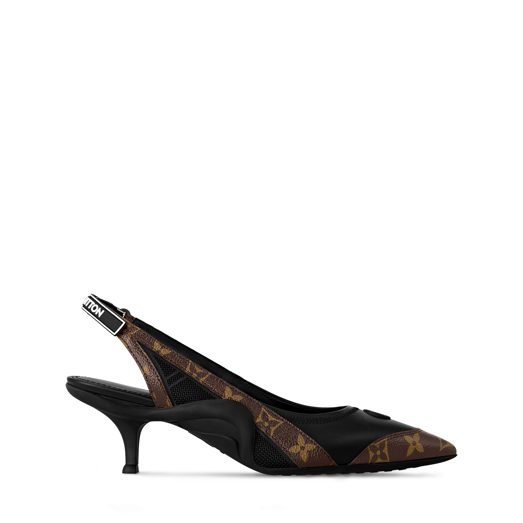 LOUIS VUITTON 黒 スエード フラワー装飾 スリングバックパンプス